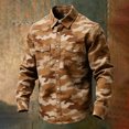 thumbnail image 4 of Ceisia Men's Long Sleeve Camo Print Shirt Vintage Slub Cotton Casual Button Down Lapel Collar Relaxed Fit Top Brown Gifts for Father S, 4 of 4