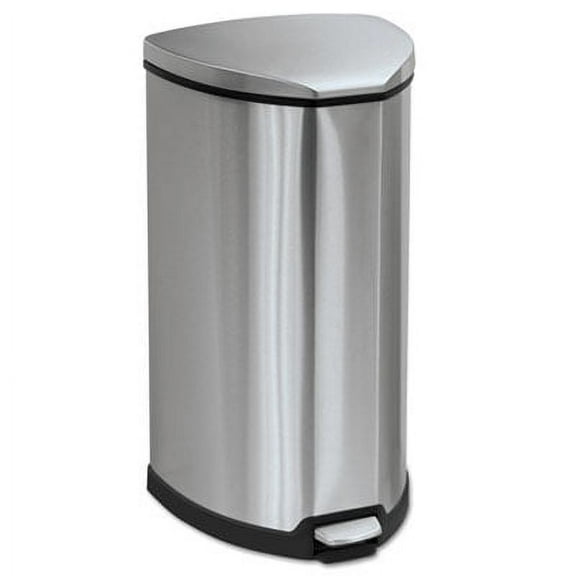 Safco Products Step-on Waste Receptacle, Triangular, Stainless Steel, 10 Gallon, Chrome
