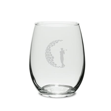 Golfer Wine Caddie - Golfer Swing 15 oz. Deep Etched Stemless Wine Glass