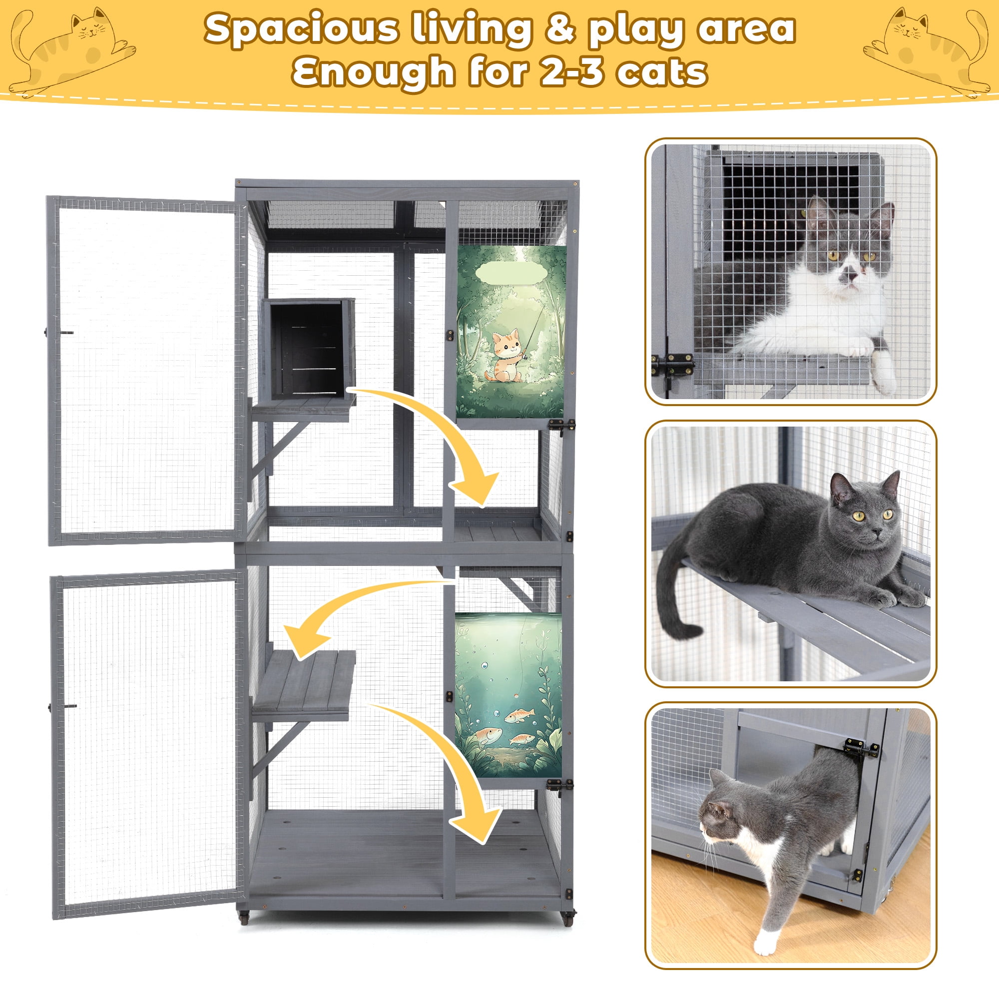 COZIWOW Catio Outdoor Cat Enclosure Window Access, Outdoor Cat House with Wheels, Cage for Cats Indoor