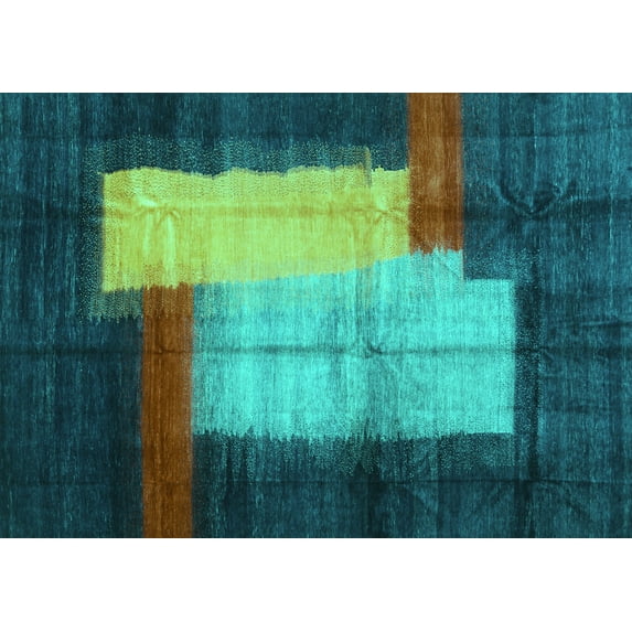 Ahgly Company Indoor Rectangle Abstract Turquoise Blue Contemporary Area Rugs, 2' x 4'