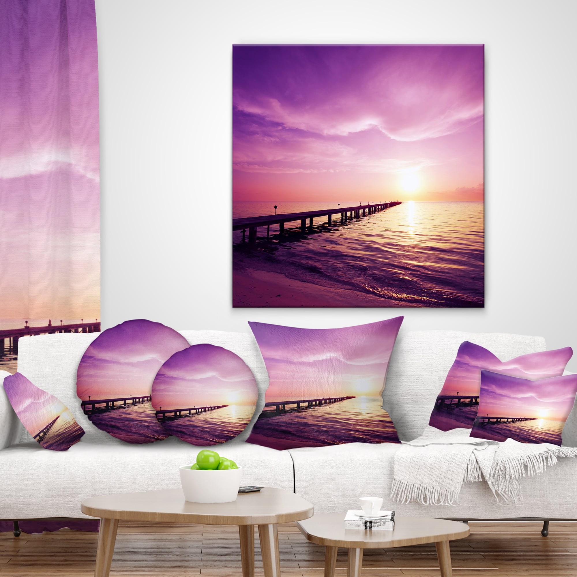 Designart Boardwalk in Purple Seashore - Seashore Throw Pillow - 16x16