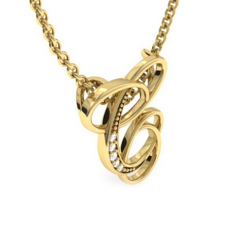 SuperJeweler C Initial Necklace In Yellow Gold With 5 Diamonds, Serif Style, With Free 18 Inch Cable Chain, For Women
