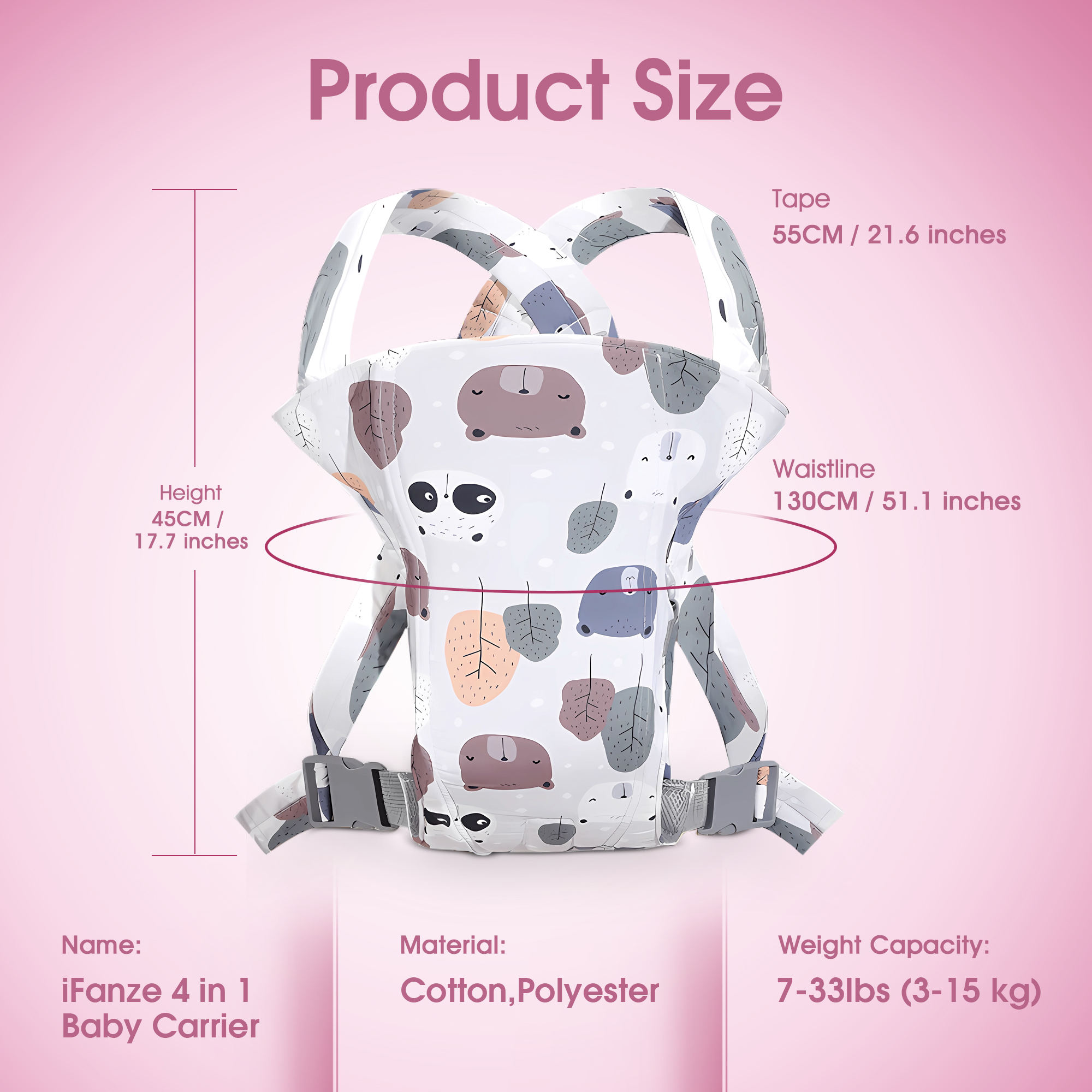 4 in 1 Baby Carrier, Infant Wraps Carrier Ergonomic Baby Carrier Backpack, Newborn Carrier for Baby Carrier Newborn to Toddler, Colorful - image 2 of 8
