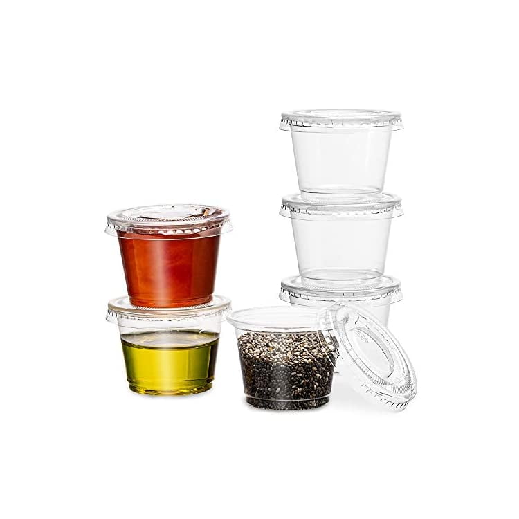 PlastiMade Clear Disposable Plastic Portion Cups With Lids (100 Sets 1 Oz) Disposable