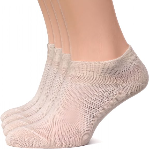 FLORNIX Womens Socks, Ultra Thin Breathable Cotton Ankle Socks for Women, Athletic Running Low Cut No Show Beige - 4 Pairs 7-9