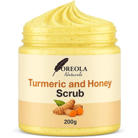 Turmeric and Honey Face and Body Scrub 8.8Oz/280g, Purifying, Exfoliating and Moisturizing Body Scrub by Oreola Naturals.