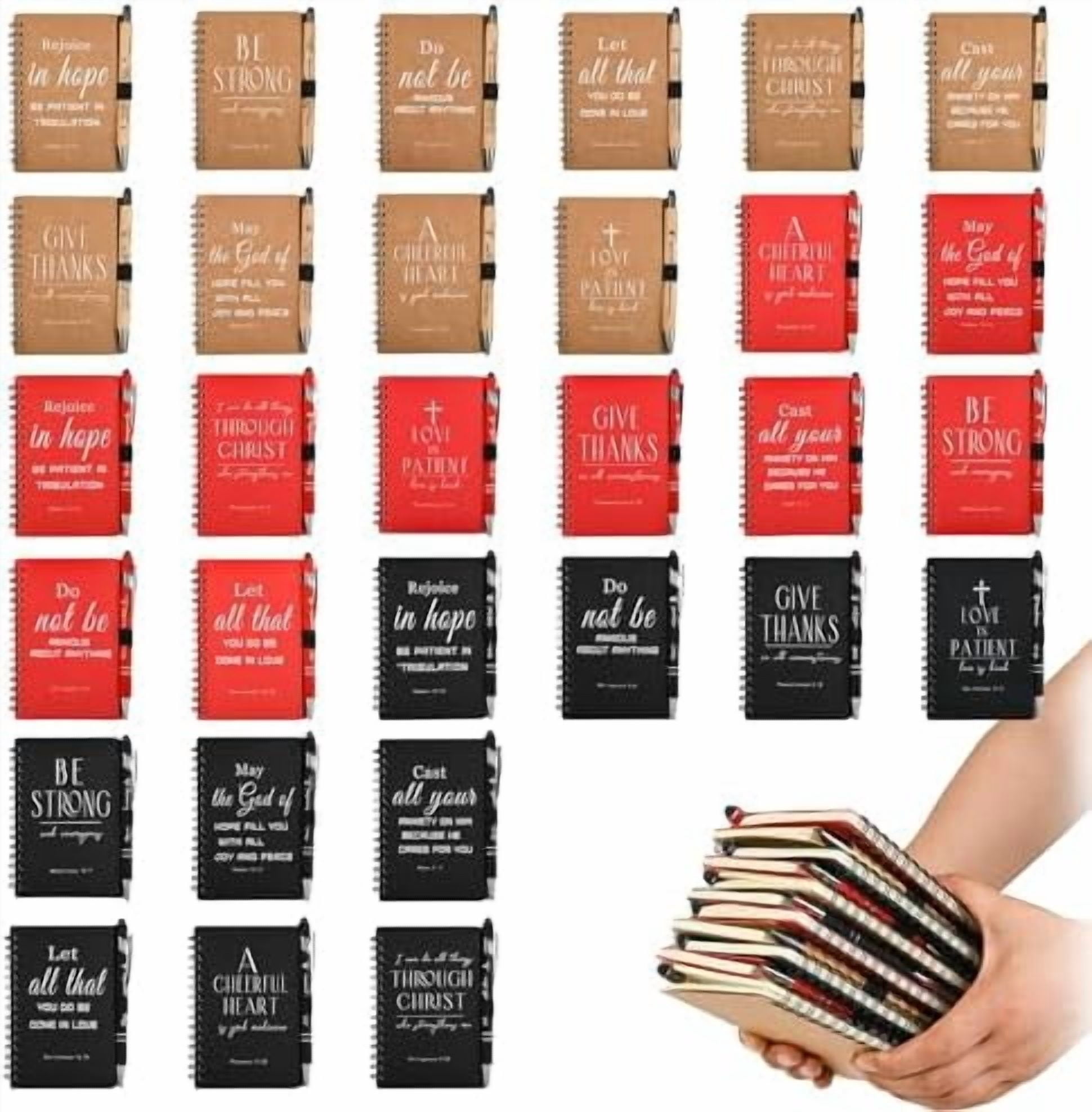Hasako Christian Prayer Journal Spiral Notebooks Bulk with Pens - Small Lined Notepads (4.13”x5.43”) - Mothers Day Gifts for Women,Church Members & Bible Study Groups (60 sets multicolor)