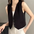 thumbnail image 6 of GEWSEY 2025 Womens Summer Vest Tops Sleeveless Long Lightweight V-Neck Single Button Slits Casual Fashion Work Jacket (Black, M), 6 of 7