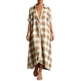thumbnail image 3 of ibiyuan Linen Maxi Dress Women Short Sleeve Button Down Casual Cotton Shirt Dress Loose Summer Gingham Beach Cover Up, 3 of 4