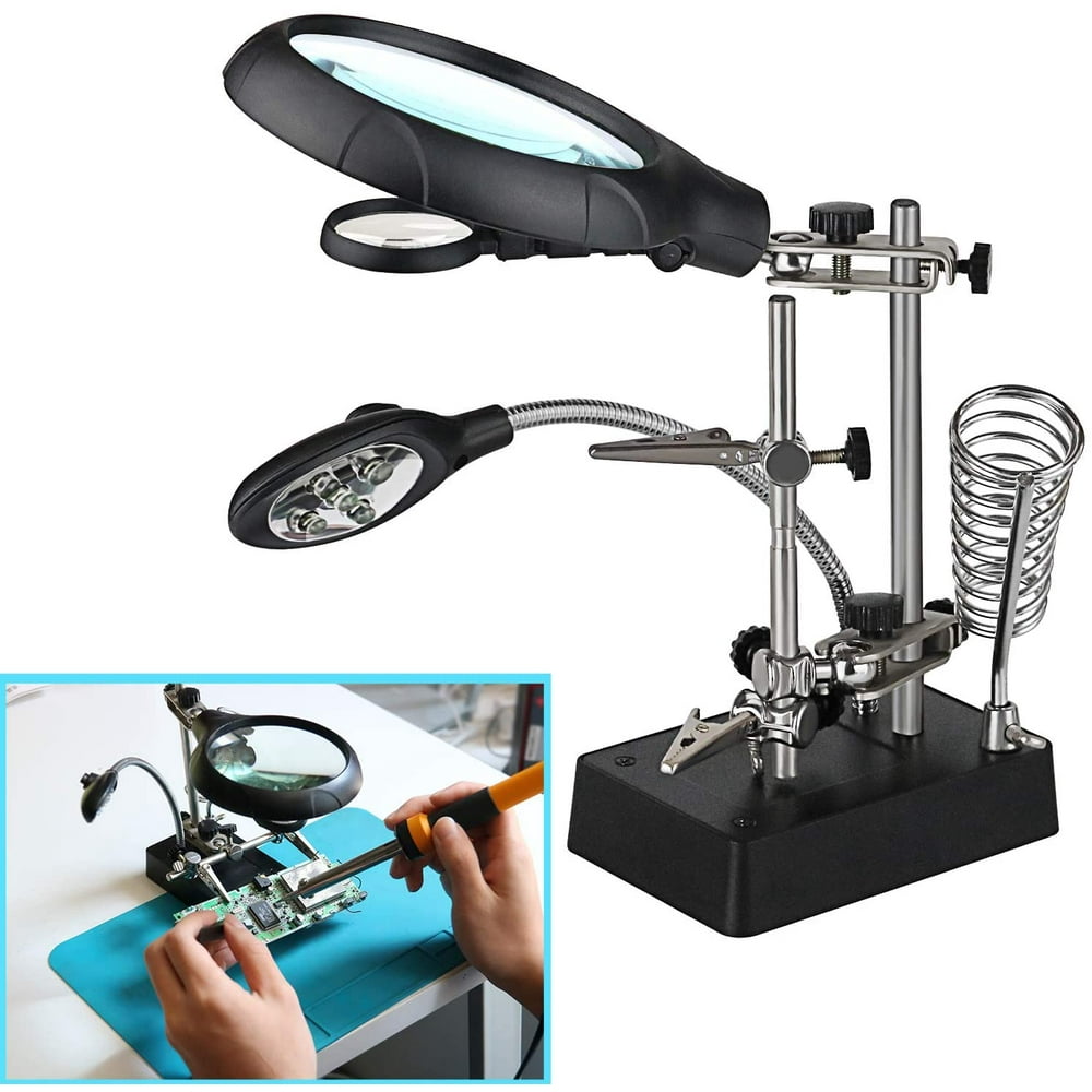 2.5X 7.5X 10X LED Light Magnifier Soldering Station,Magnifying Desk