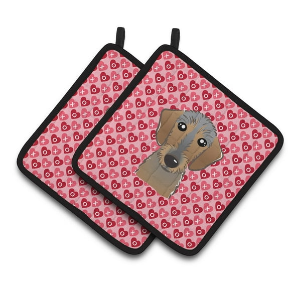 Wirehaired Dachshund Hearts Pair of Pot Holders