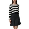 thumbnail image 4 of Arlun Women's Round Neck Crochet Pullover Sweaters Color Block Gothic Punk Ripped Knitted Tops Trendy Long Sleeve Striped Cropper Sweater 2025 Fall Winter Clothes White One Size, 4 of 4