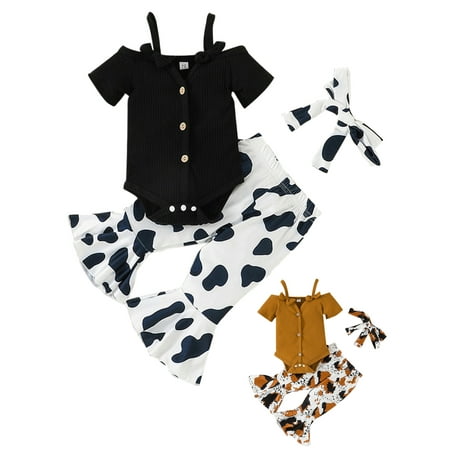 

3Pcs Infant Baby Girl Clothes Set Tops and Bell bottoms Pants With Headband Newborn Summer Outfits 0-24 Months