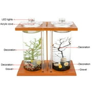 DENEST Betta Fish Tank Desktop Aquarium Bamboo Ecological Mini Fish Tank Home Ornament