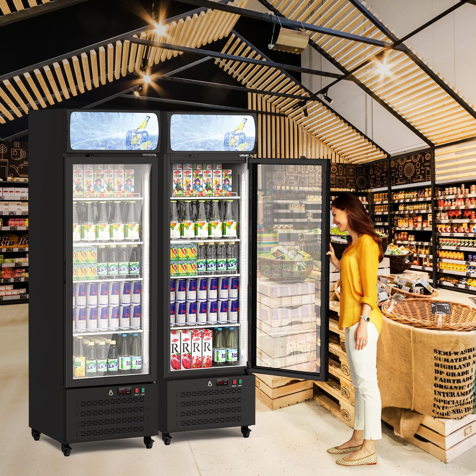 Commercial refrigerators with Glass Door Display Beverage Fridge 11.3 Cu.Ft/320L Merchandiser Fridge with 4 Adjustable Shelves for Home Restaurant Office Grocery Stores