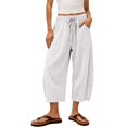 thumbnail image 3 of Women's Cotton Linen Banana Pants – Cropped Length Loose Fit with Elastic Waistband, Casual Summer Trousers, 3 of 7