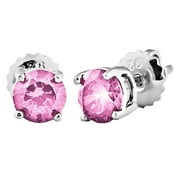TRUSTMARK JEWELERS Trustmark 8mm Brilliant Cut Pink Tourmaline Ice CZ Screw Back Sterling Silver Stud Earrings