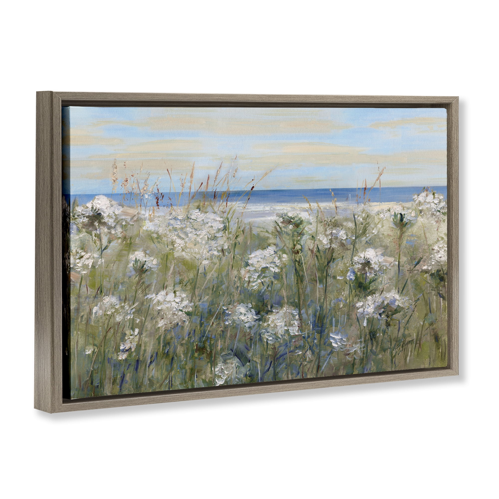 Stupell Industries Impressionist Seaside Meadow Brown Framed Floater Canvas Wall Art, design by Sally Swatland