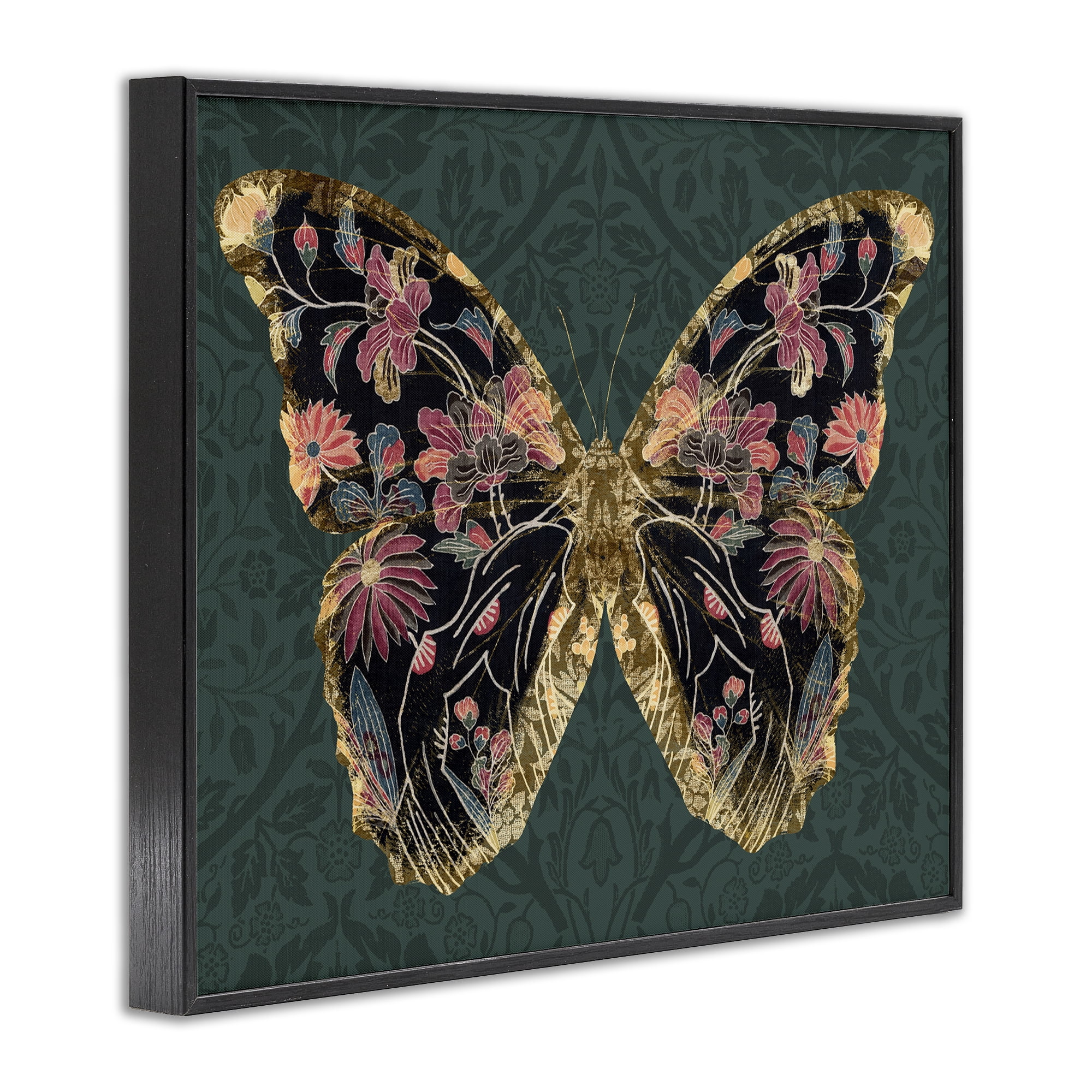 Stupell Industries Botanical Pattern Butterfly Animals & Insects Painting Black Framed Art Print Wall Art, 30 x 24
