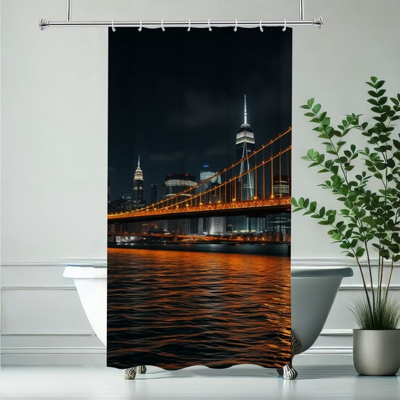 RKSupls Brooklyn Bridge at Night Shower Curtain, Valentine's Day Waterproof Shower Curtain with Hooks for Home Bathtub Bathroom Decor Washable Fabric Curtains,90x180cm