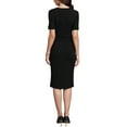 thumbnail image 3 of Work Dress for Women Square Neck Short Sleeve Button Down Vintage Sheath Midi Dresses with Belt XS Black, 3 of 6
