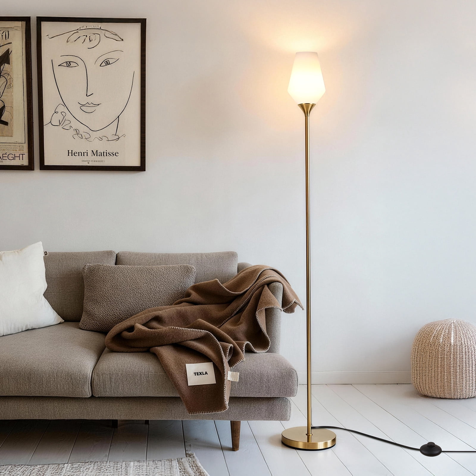 SUNMORY Torchiere Gold Floor Lamp, 69" Standing Lamps for Living Room 3 Color Dimmable Tall Lamp, LED Super Bright Standing Lamp with Frosted Glass Lampshade