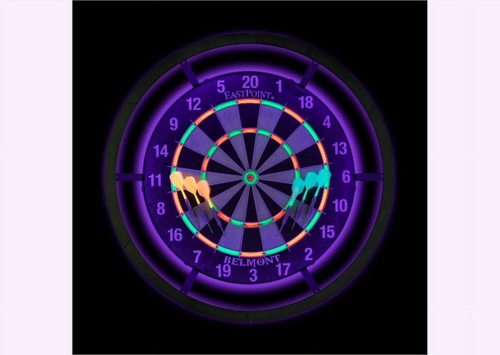 EastPoint Sports EastPoint Blacklight Dartboard - Official Size Bristle Dartboard with Glowing Segments and Dart Flights