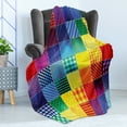 thumbnail image 4 of Abstract Soft Flannel Fleece Throw Blanket, Rainbow Colored Square Shaped Diverse Patterns Diagonal Forms Geometric, Cozy Plush for Indoor and Outdoor Use, 50" x 70", Multicolor, by Ambesonne, 4 of 5