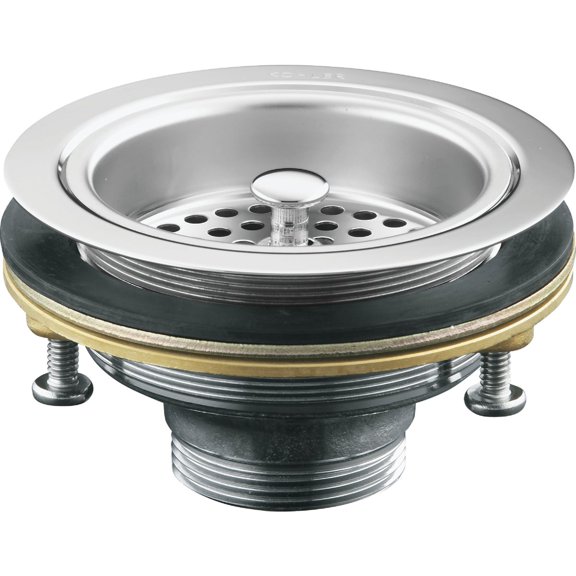 Kohler Duostrainer Brass Basket Strainer - Chrome Finish, Anti-Clogging, Silver — Residential Use, Standard Application