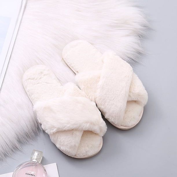 Pantuflas mullidas de gran tamaño para mujer, otoño e invierno, suela plana, para uso en interiores y exteriores