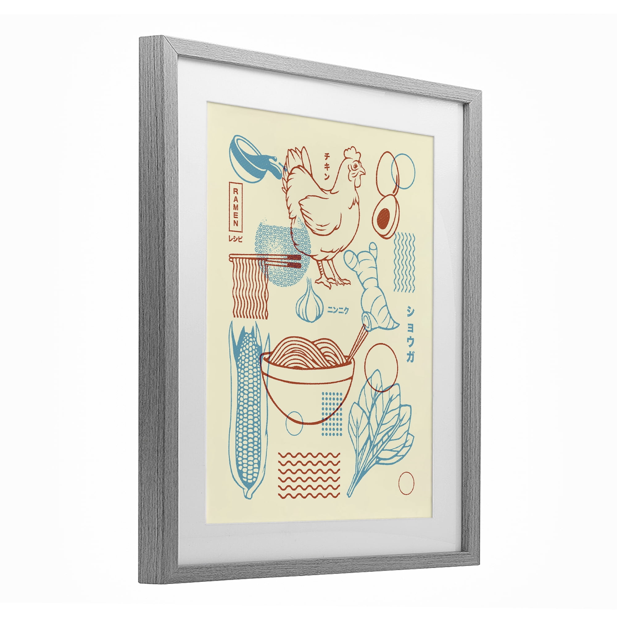Stupell Industries Minimalist Ramen Ingredients Gray Framed Print Under Glass, design by Tobe Fonseca