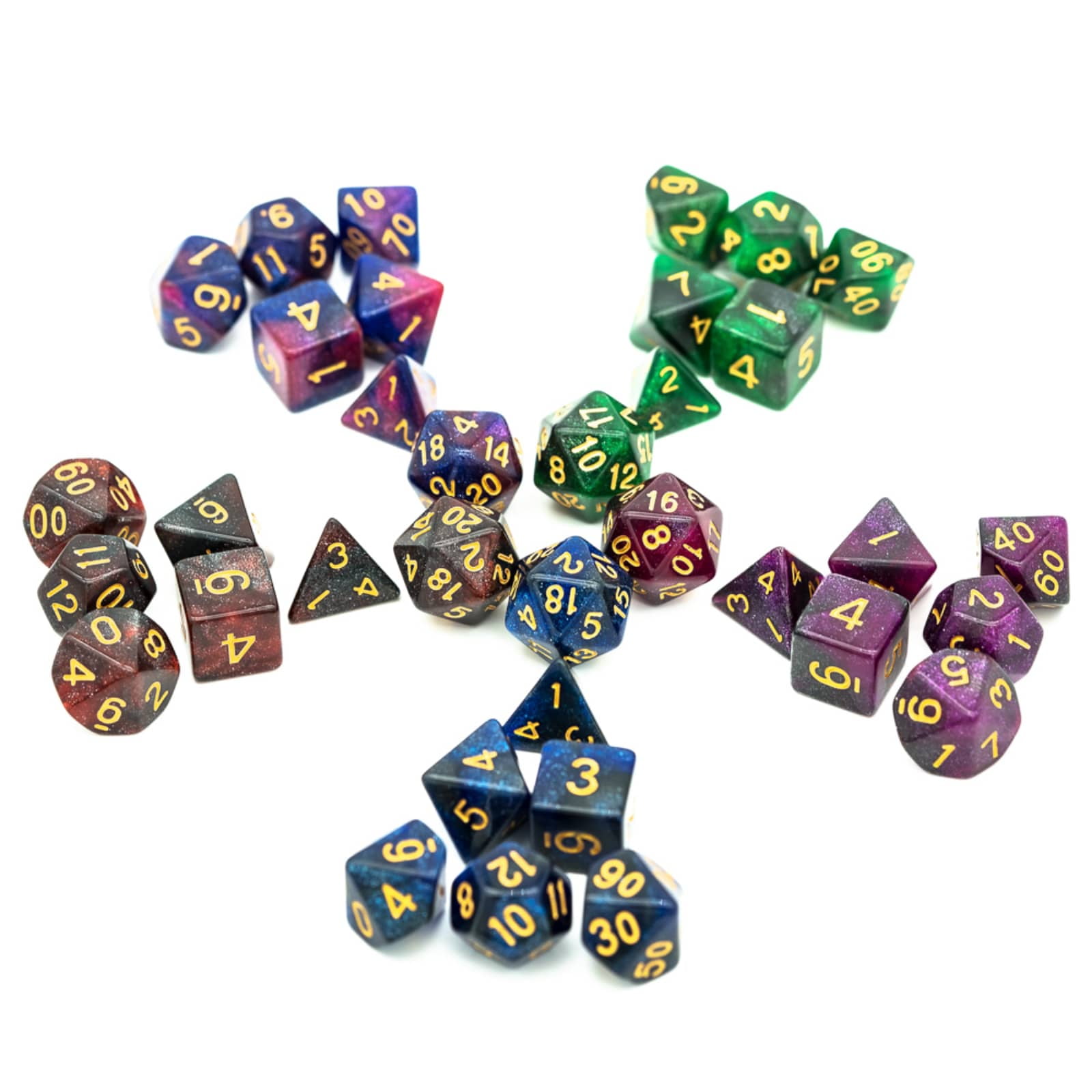 Cusdie 5 Sets/35PCS DND Dice Polyhedral Dice Set, Galaxy Dichromatic D