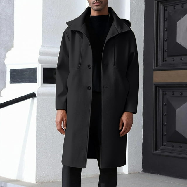 Handshe Men's Casual Trench Coat, Stylish with Button Pockets and Lapel Collar, Solid Color Overcoat for Spring, Fall, and Daily Outdoor Wear