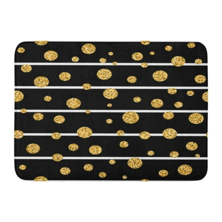GODPOK Yellow Gold Polka Dot on Lines Golden Foil Confetti Black and White Stripes Christmas Glitter Design Rug Doormat Bath Mat 23.6x15.7