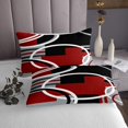 thumbnail image 3 of Erosebridal Black Red Gray Circle Bedspread Sets King Size, Abstract Striped Line Bed Quilt 3 Pieces, 3 of 5