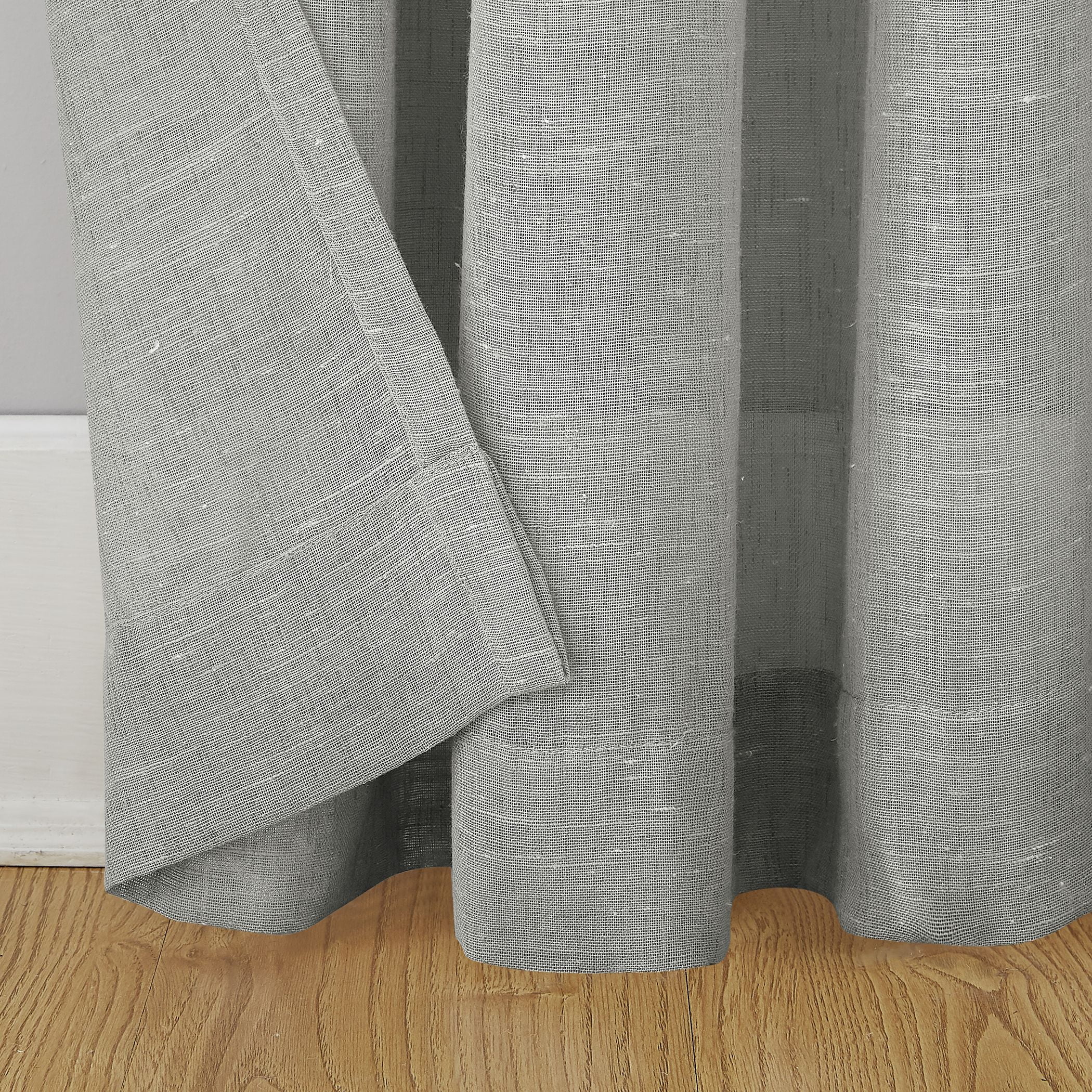 Archaeo Slub Textured Linen Blend Grommet Top Curtain, 52"x63", Gray