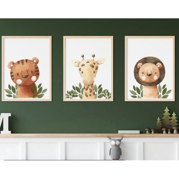 Luvia Jungle, Safari Nursery Wall Boho Nursery Green Nursery Boho Nursery, Nursery Decor, Set Of 3 Print, Modern Wall Decor Set 3 Prints 8x12 UNFRAMED