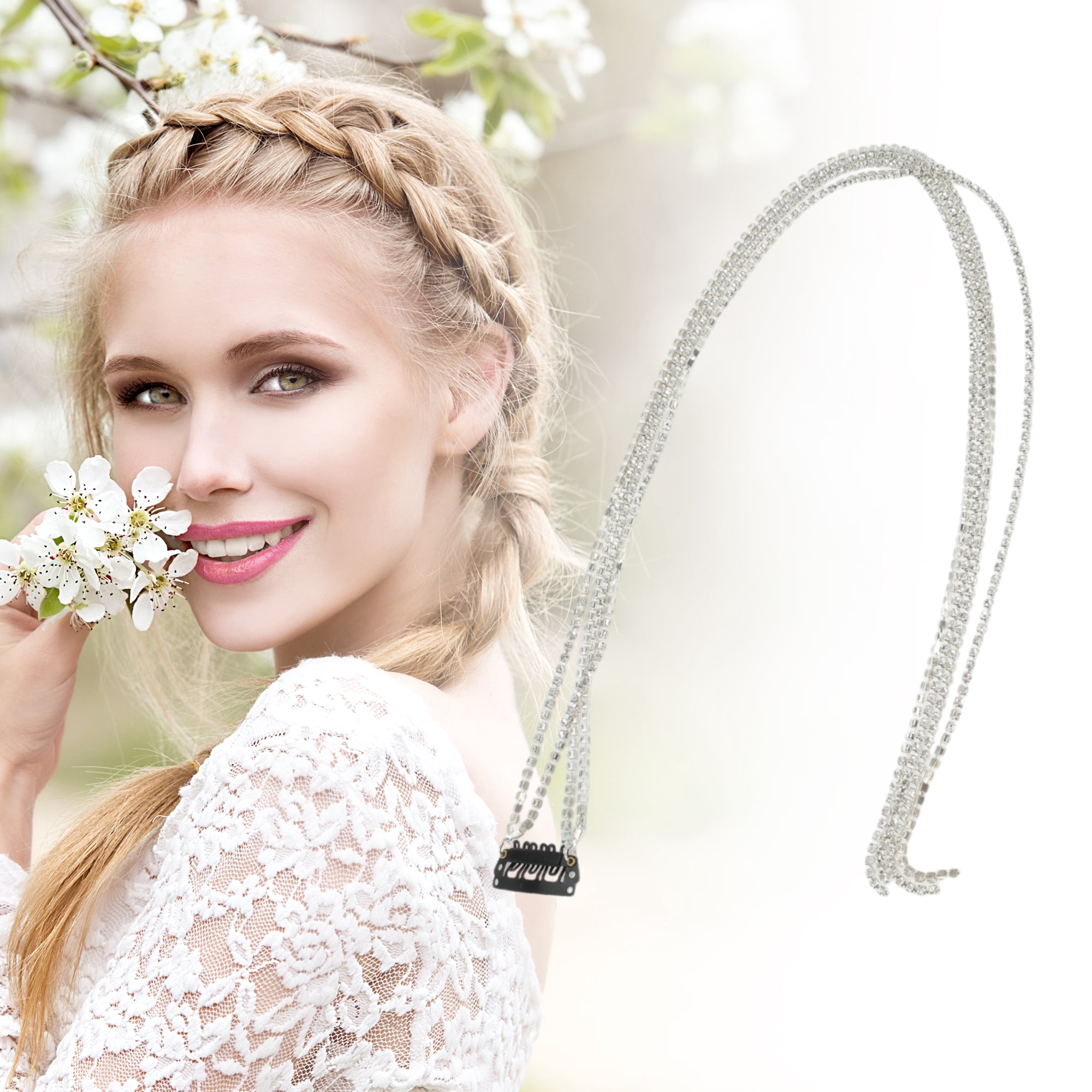 Unique Bargains Rhinestone Braided Hair Chain 1 Pc Silver Tone [Style 2 Rhinestone]