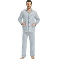thumbnail image 2 of GLOBAL Men 100% Cotton Pajama Set For Men Lightweight Soft Nightwear Long Sleeves PJS With Pockets, 2 of 5
