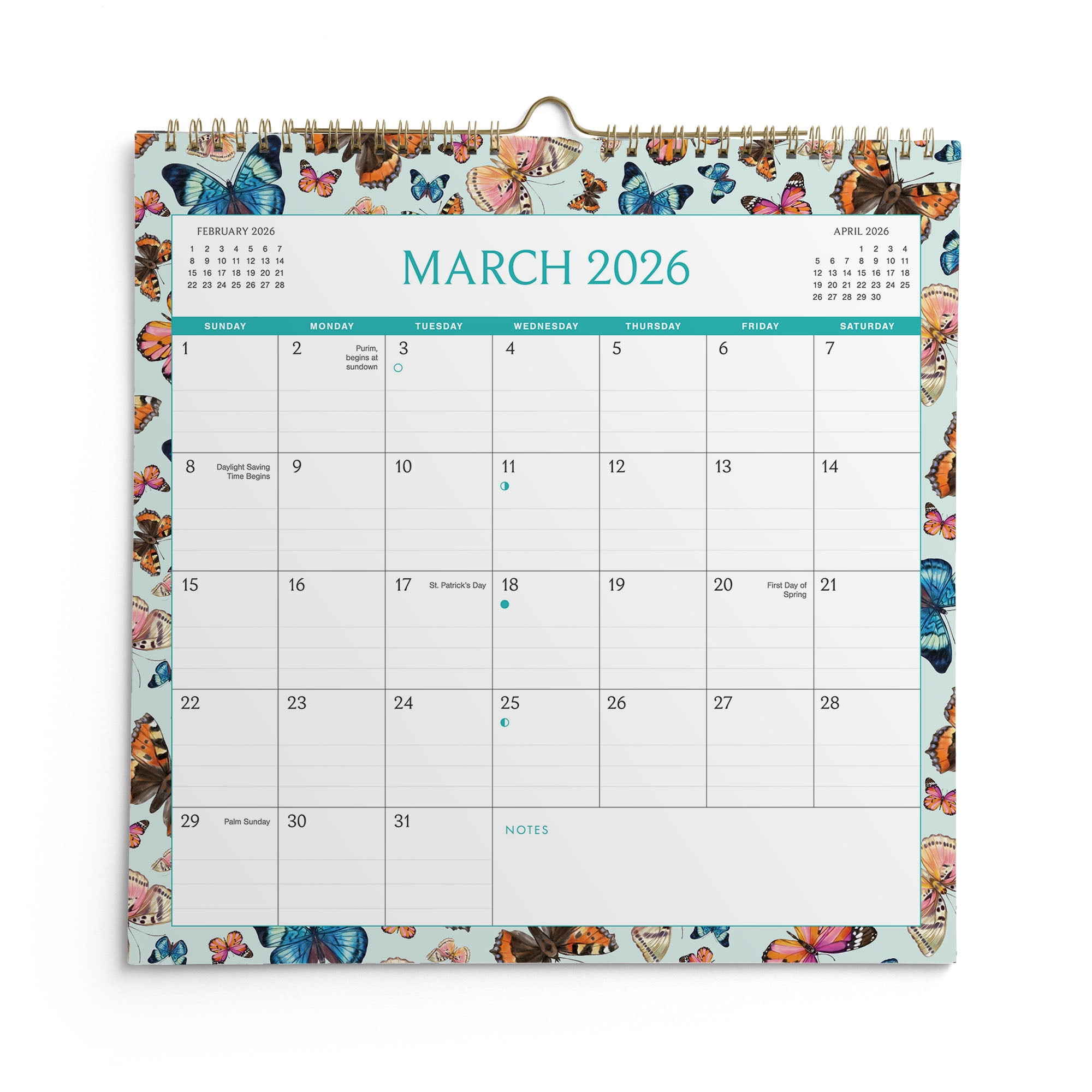 Pen+Gear Monthly Spiral Calendar (12"x12") Butterfly 12 Month Jan 2026-Dec 2026