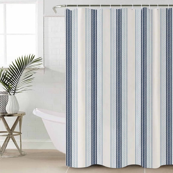Blue Beige Shower Curtain Set, Waterproof Shower Curtains for Bathroom, Modern Abstract Gradient Vertical Stripes Washable Fabric Cloth Bath Curtain for Bathtub Decoration with Hooks 60x72 Inches