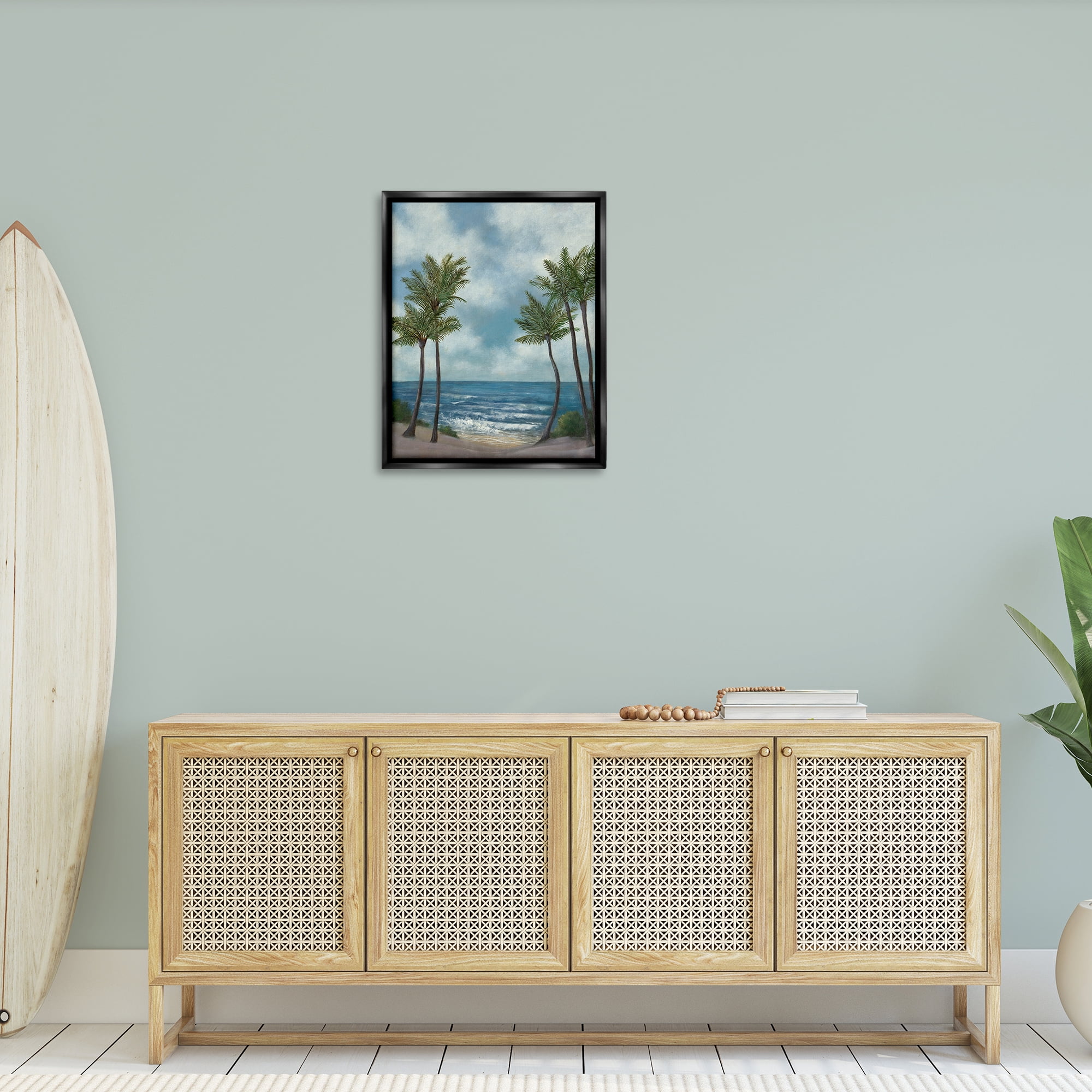 Stupell Industries Tropical Breaking Waves Landscape Painting Black Floater Framed Canvas Art Print Wall Art, 25 x 31