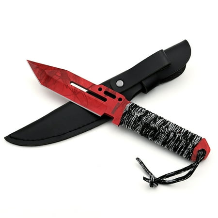 Dispatch 4.6 Multi-Color Fixed Blade Hunting Knife Camping Knife with Leather Sheath and Handle with Cord
