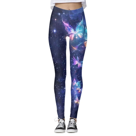 Bibifish Women's Yoga Pants Galaxy Butterfly Yoga Pants Butterfly Print Elastic Waist Lightweight Sports Outdoor Walking Funny Leggings