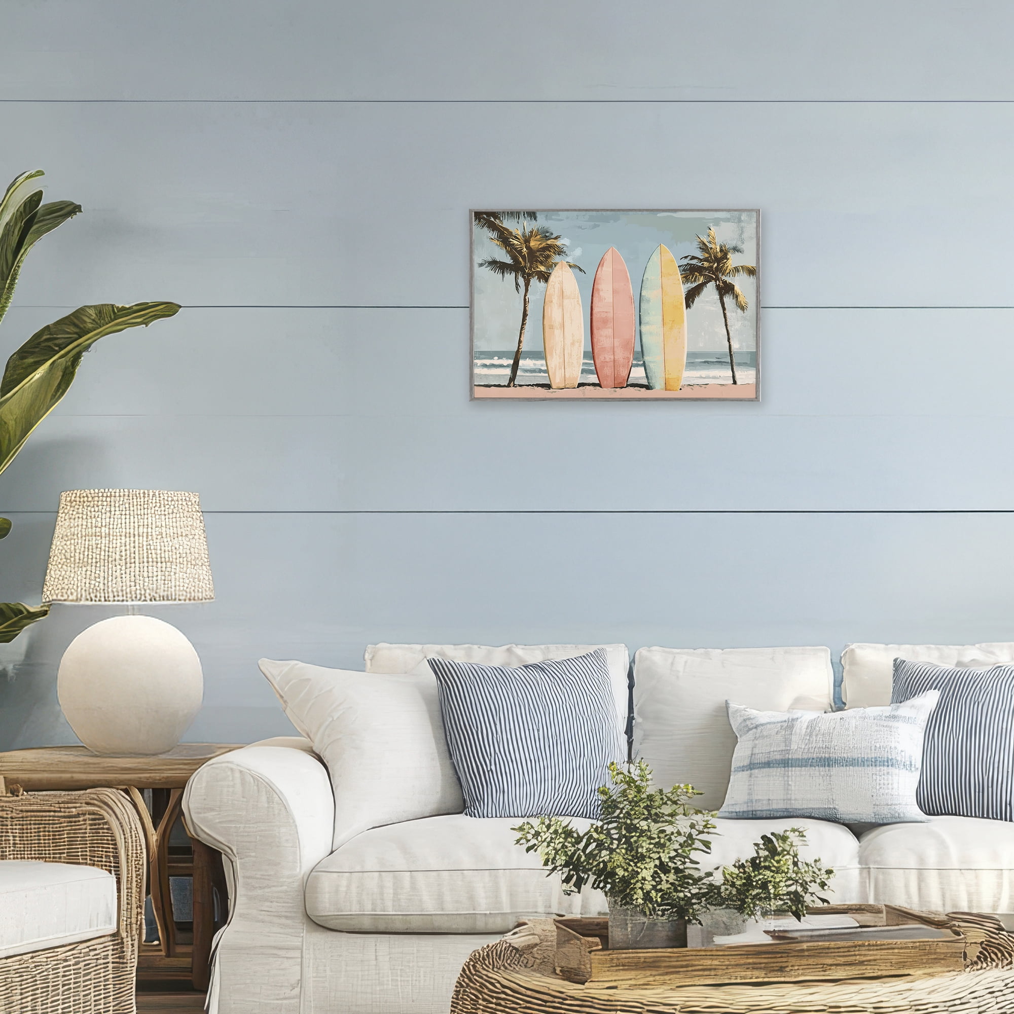 Stupell Industries Paradise Surfboard Trio Gray Framed Giclee Art, design by Petal Prints Design