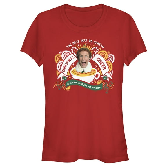 Junior's Elf Christmas Cheer Singing  Graphic Tee Red 2X Large