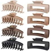 8pcs Big Hair Claw Clips Neutral Colors Hair Clips For Women Thick Hair Nonslip Jumbo Claws Clip Long Jaw Clips Banana Square Hair Claws Strong Hold Hair Styling Accessories (4.3Inch)