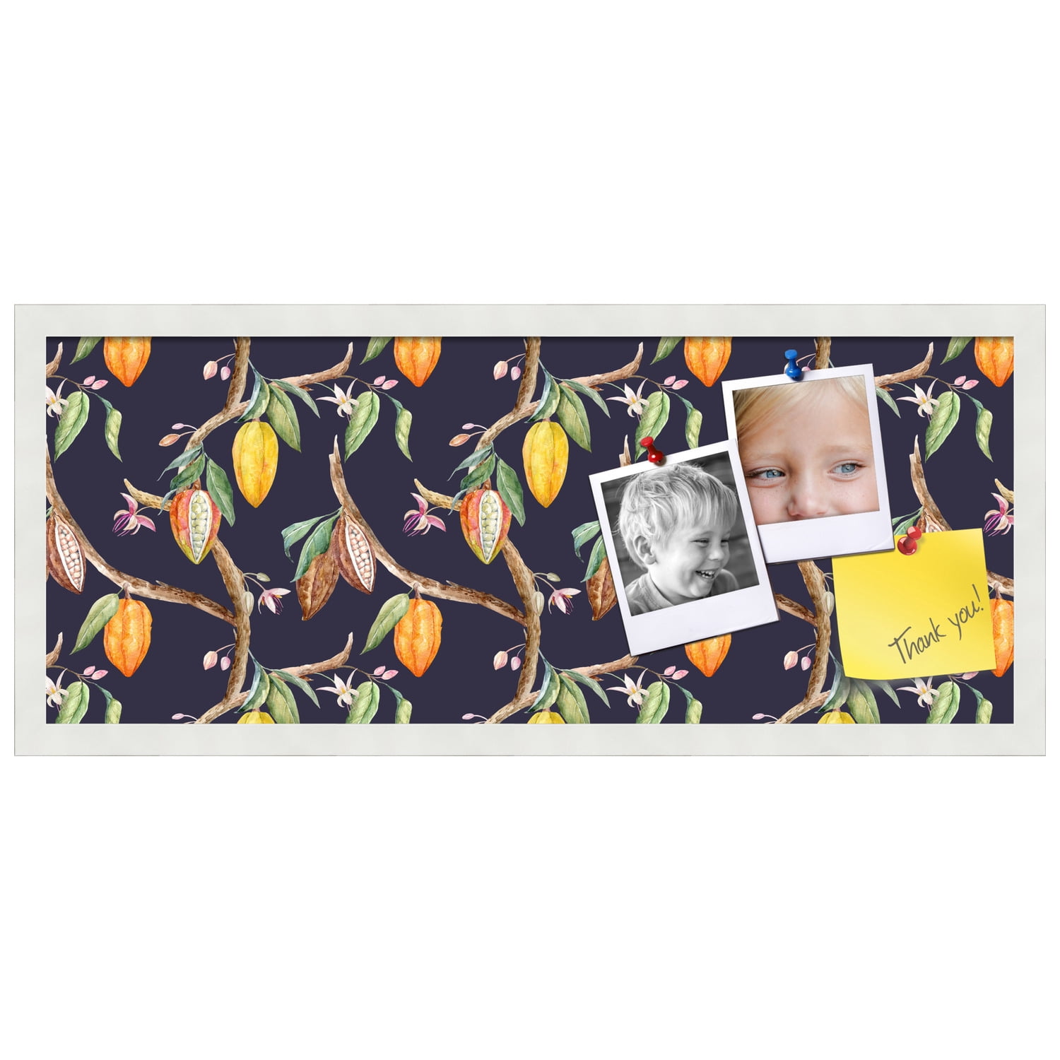 PinPix 30x12 Custom Cork Bulletin Board Fruit on Vine Black Poster Board Has a Fabric Style Canvas Finish, Framed in Fruit on Vine Black, by ArtToFrames (PinPix-1896)
