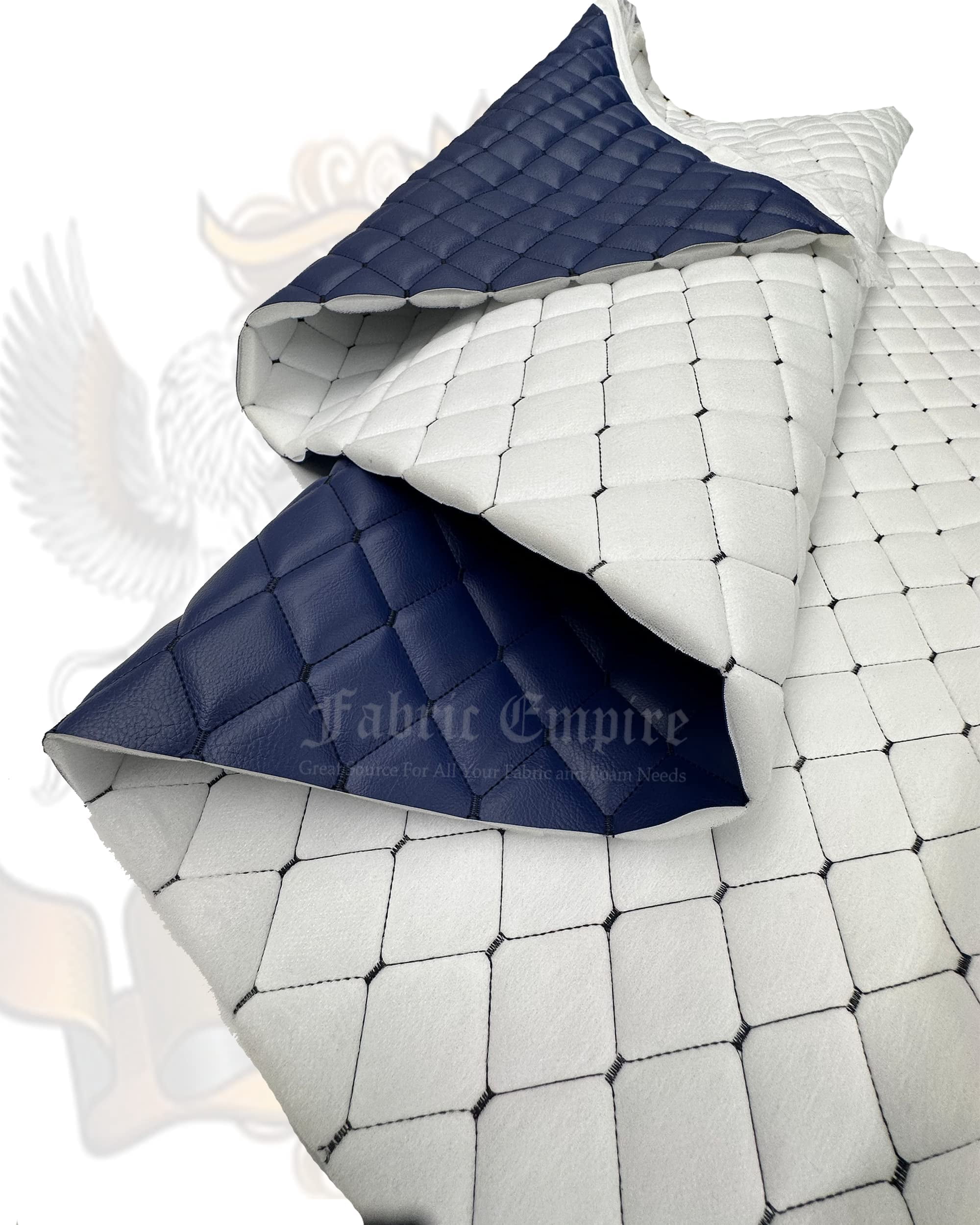 Vinyl Quilted Foam Fabric w 3/8" Foam Backing Upholstery / 52" Wide/Sold by Yard/ Stain Resistant, Water-Resistant, Faux Leather, Outdoor Cushions Seats (Blue w Hq Black Thread Yarn, Diamond 2"x3")